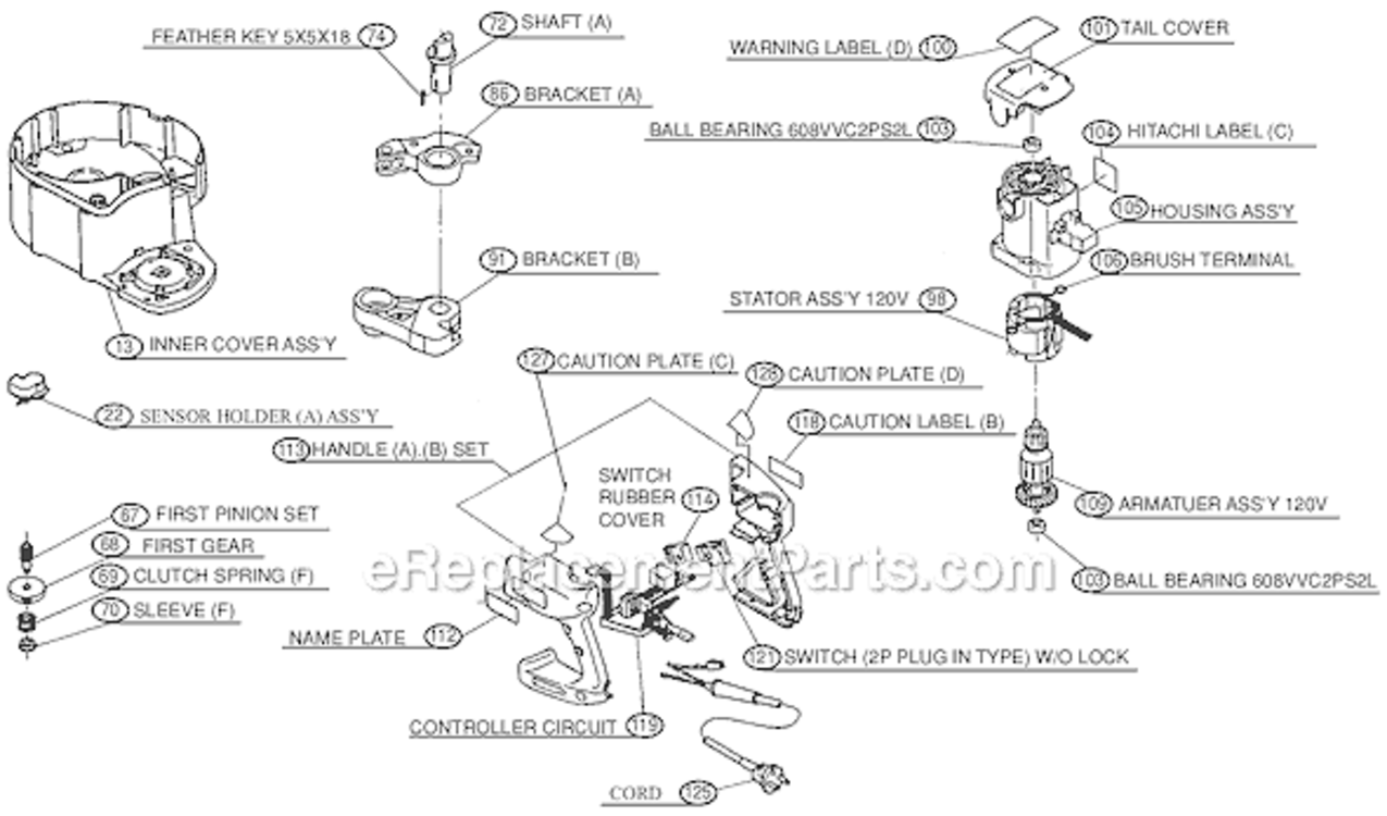 Page B Diagram and Parts List for VB16Y  Hitachi Rebar Tools