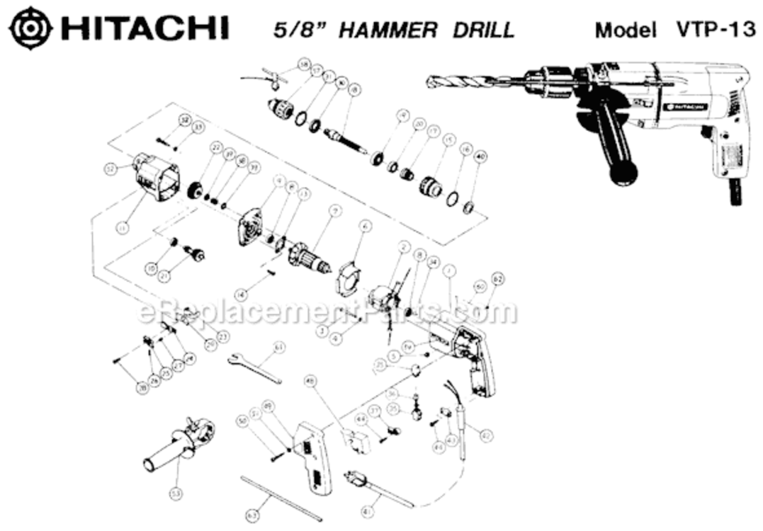 Page A Diagram and Parts List for VTP-13  Hitachi Hammer Drill