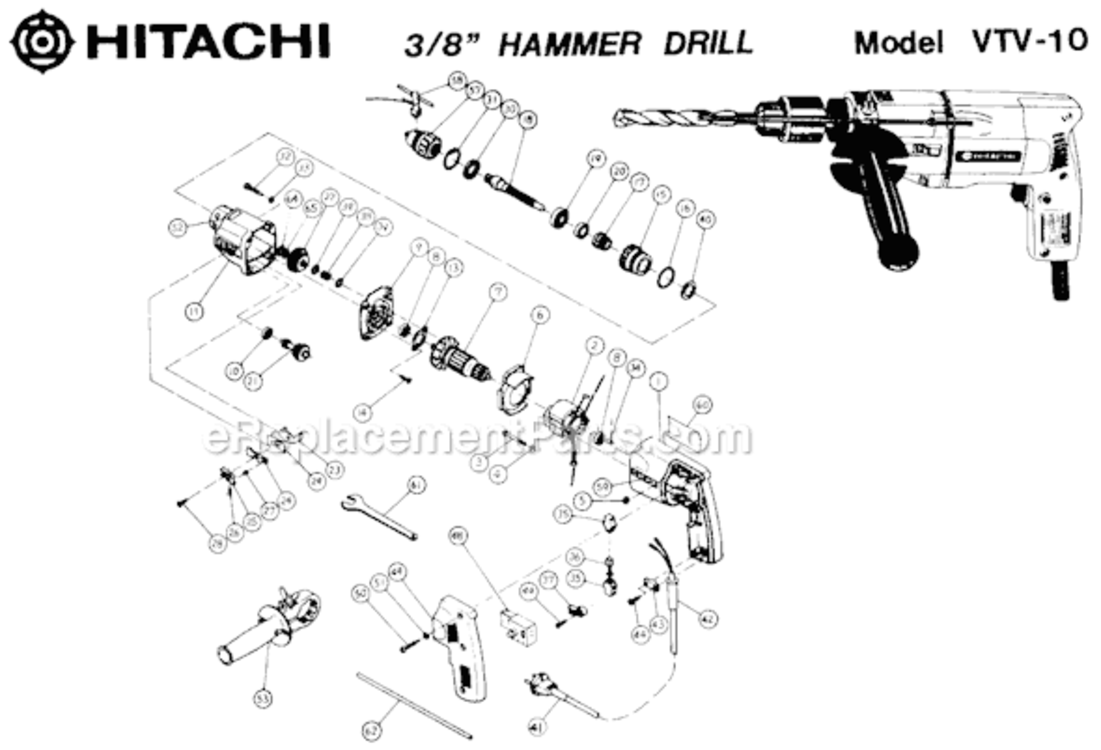 Page A Diagram and Parts List for VTV-10  Hitachi Hammer Drill