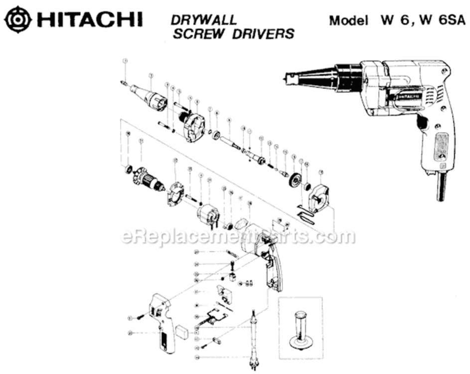 Page A Diagram and Parts List for W6SA  Hitachi Electric Drill