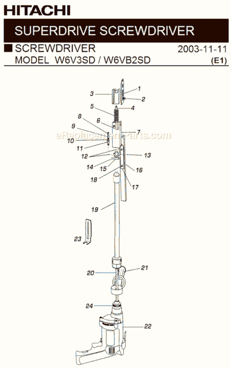 Page A Diagram and Parts List for W6V3SD  Hitachi Electric Drill