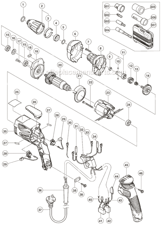 Page A Diagram and Parts List for W6VA4  Hitachi Electric Drill