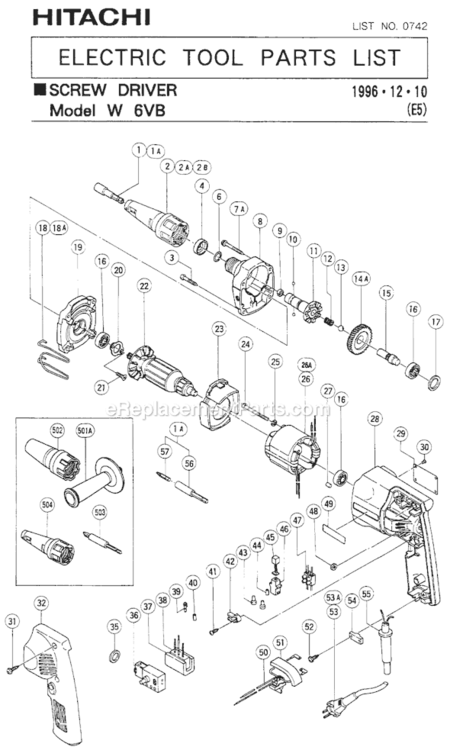 Page A Diagram and Parts List for W6VB  Hitachi Electric Drill