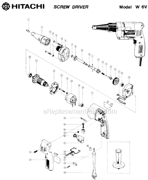 Page A Diagram and Parts List for W6V  Hitachi Electric Drill