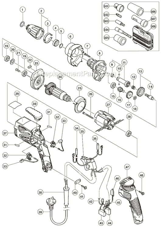 Page A Diagram and Parts List for W8VB2  Hitachi Ratchet