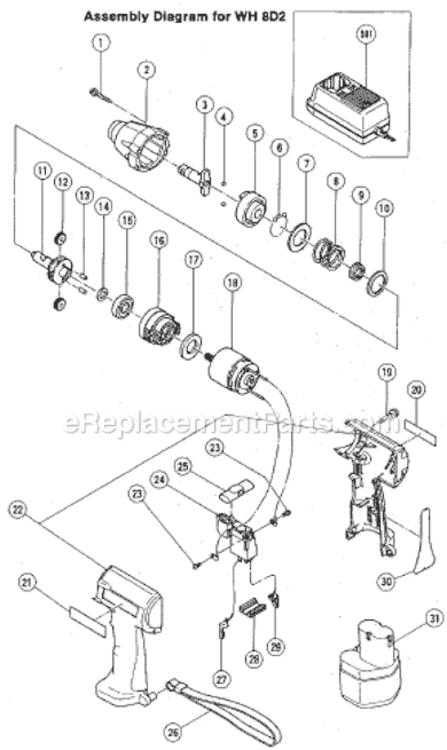 Page A Diagram and Parts List for WH8D2  Hitachi Impact Driver