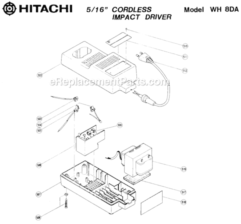 Page B Diagram and Parts List for WH8DA  Hitachi Impact Driver