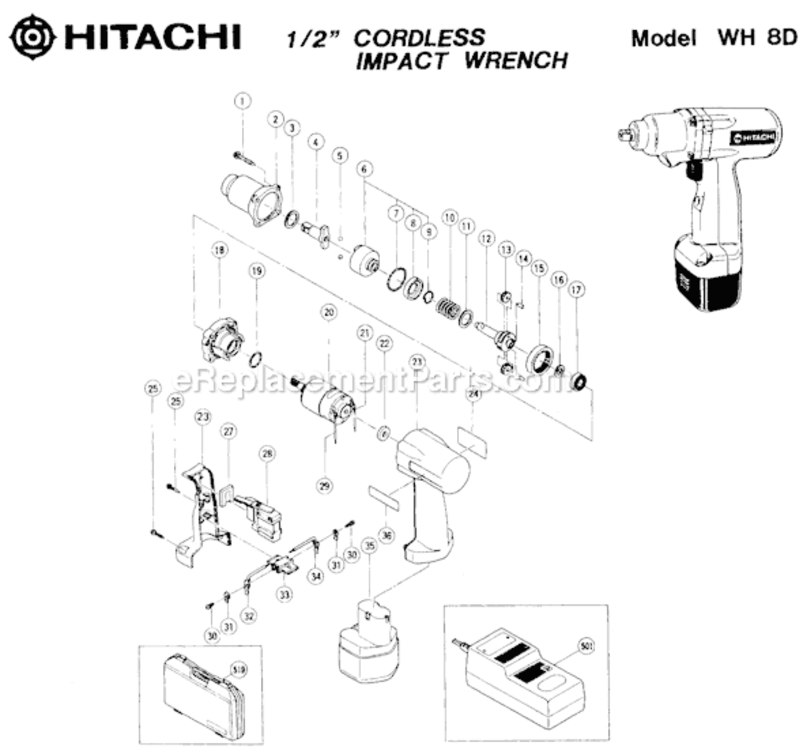 Page A Diagram and Parts List for WH8D  Hitachi Impact Driver