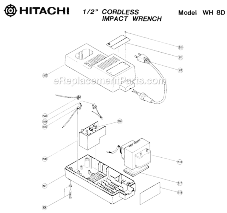 Page B Diagram and Parts List for WH8D  Hitachi Impact Driver