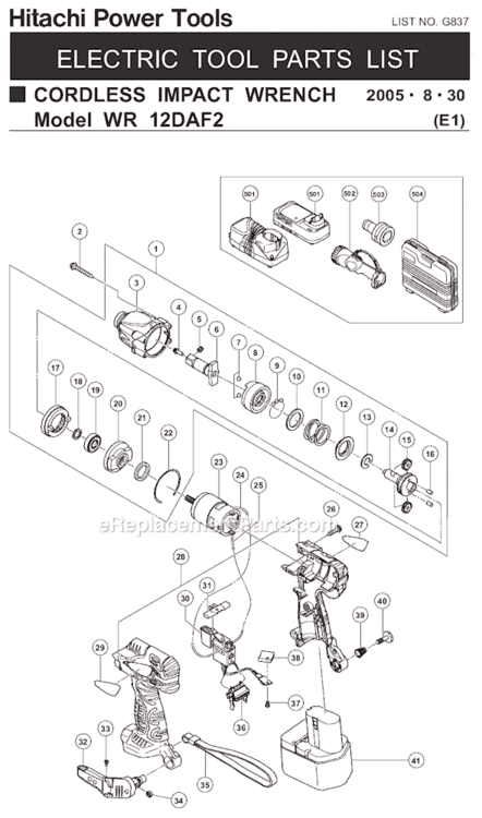 Page A Diagram and Parts List for WR12DAF2  Hitachi Impact Driver