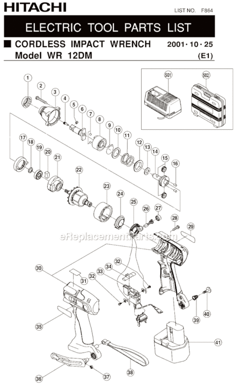 Page A Diagram and Parts List for WR12DM  Hitachi Impact Driver