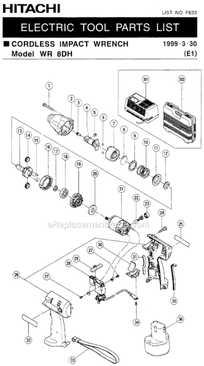 Page A Diagram and Parts List for WR8DHS  Hitachi Impact Driver