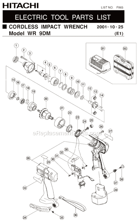 Page A Diagram and Parts List for WR9DM  Hitachi Impact Driver