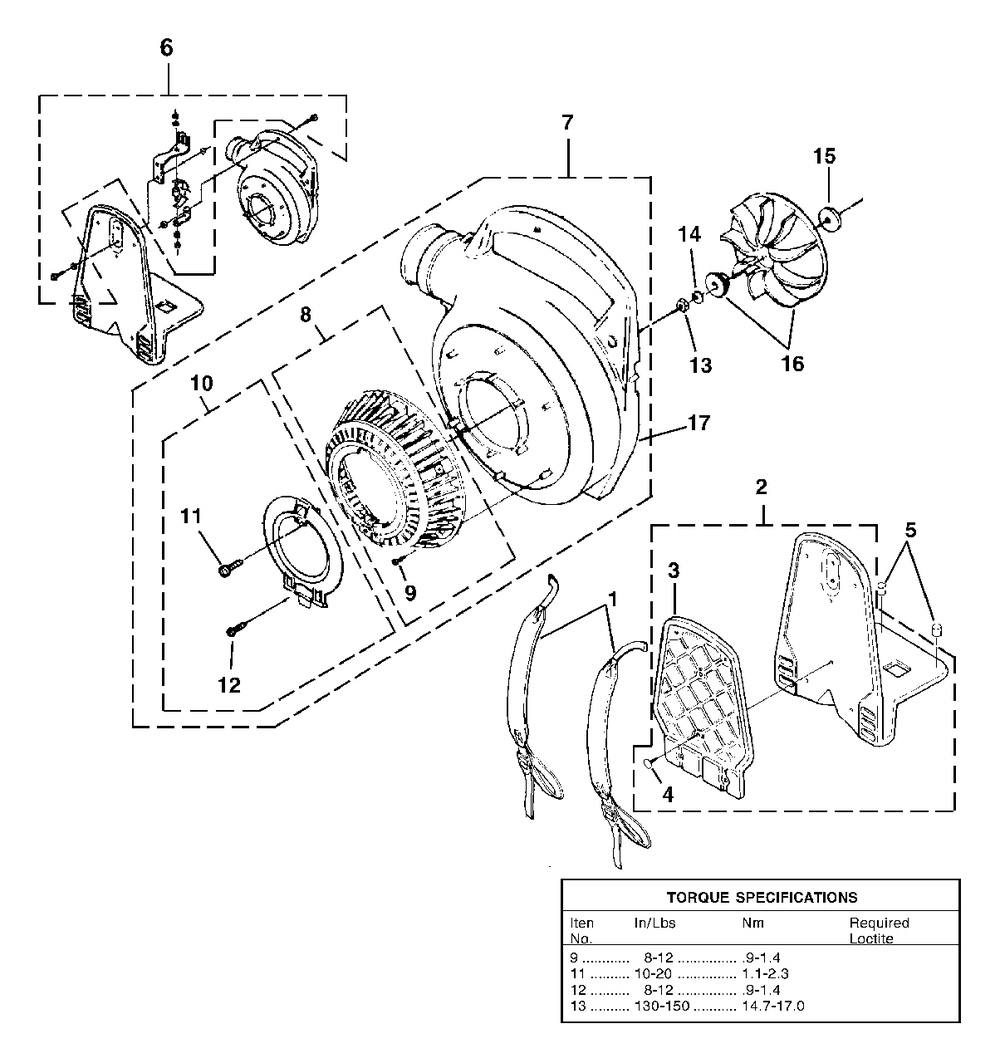 Back Pack, Tube Kit And Handle Diagram and Parts List for BP250I UT-08097 Homelite Leaf Blower / Vacuum