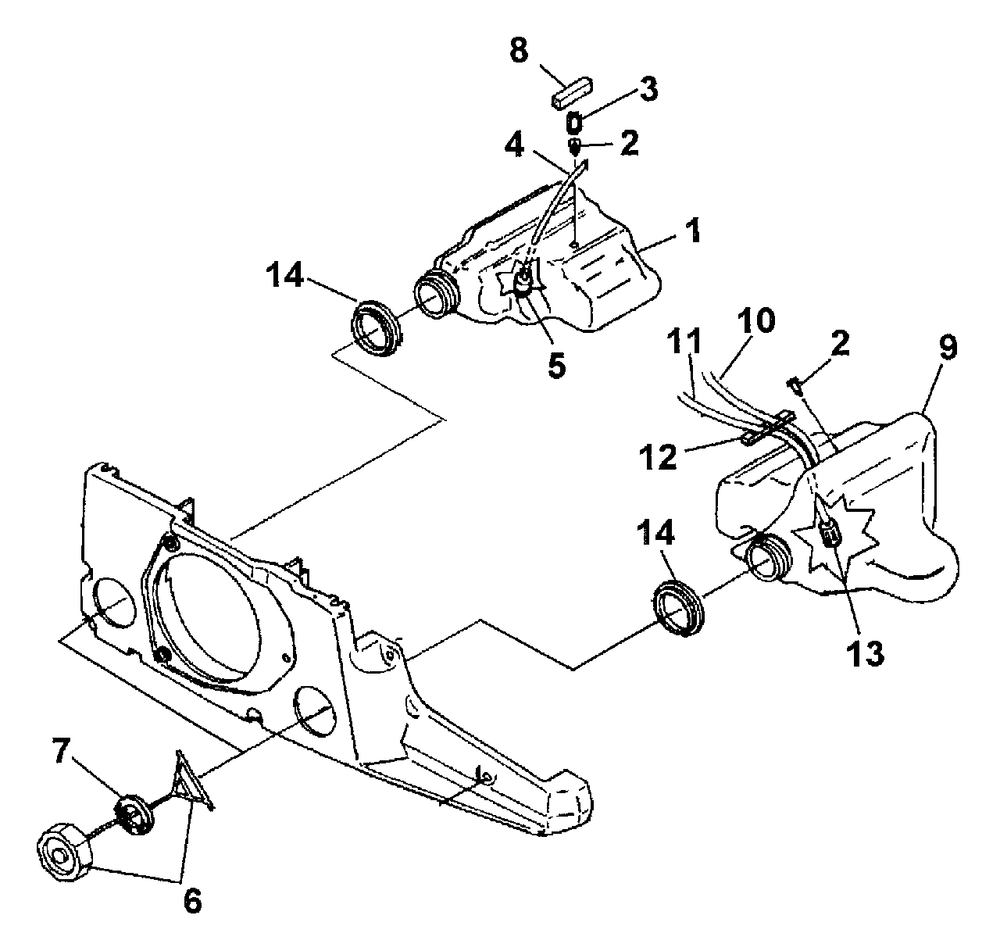 Fuel And Oil Tanks Diagram and Parts List for D4400B UT-10750 Homelite Chainsaw