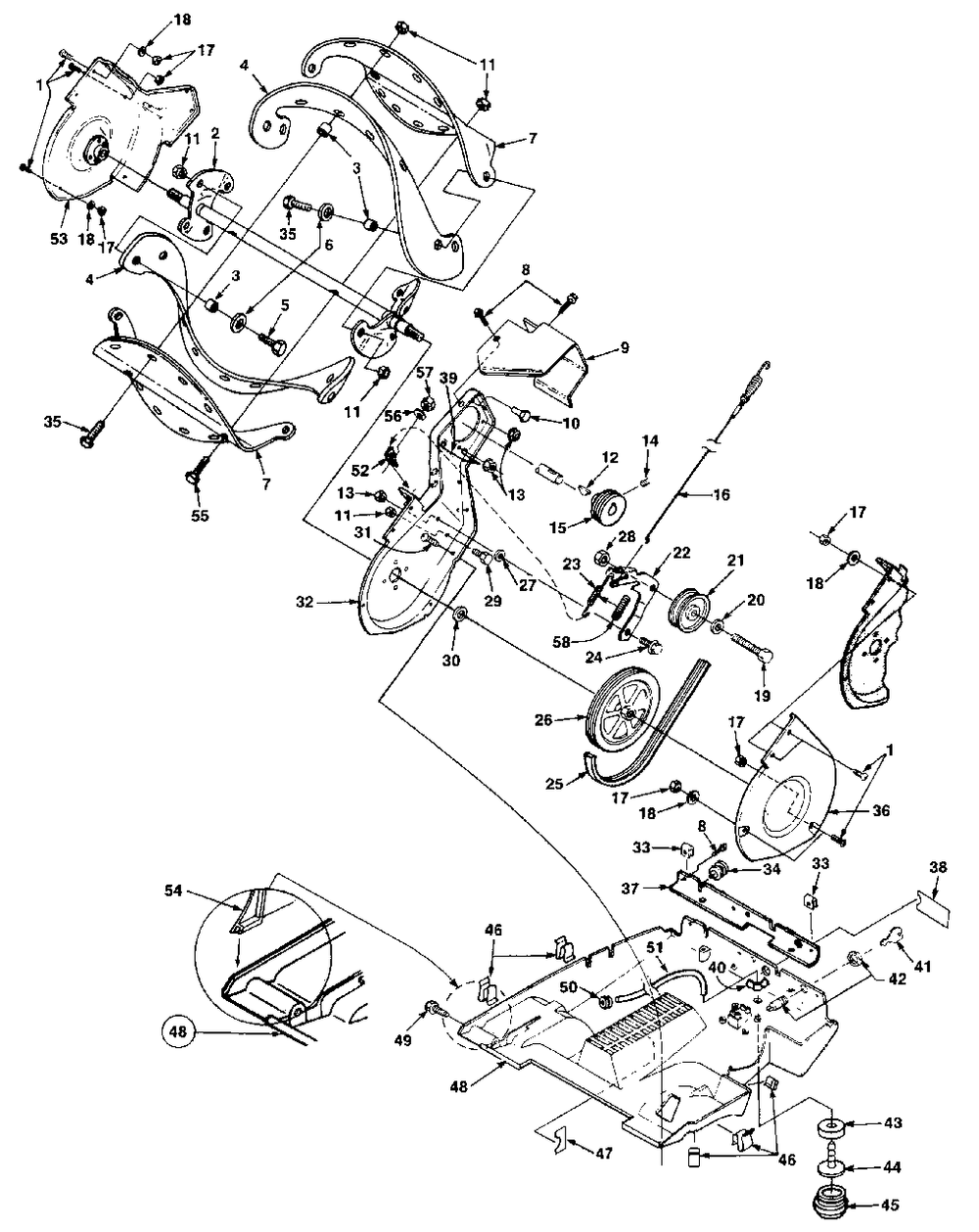 Auger And Drive Diagram and Parts List for 420 UT-35016 Homelite Snow Blower