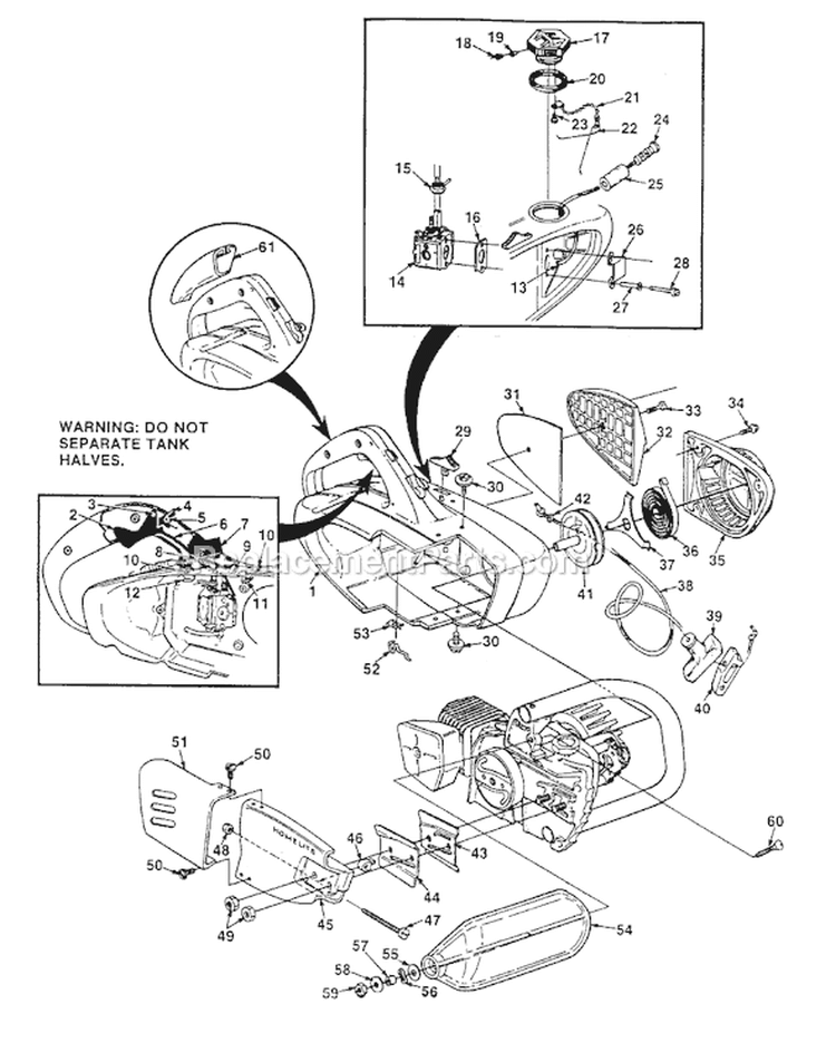 Page F Diagram and Parts List for 150E UT-10452-B Homelite Chainsaw