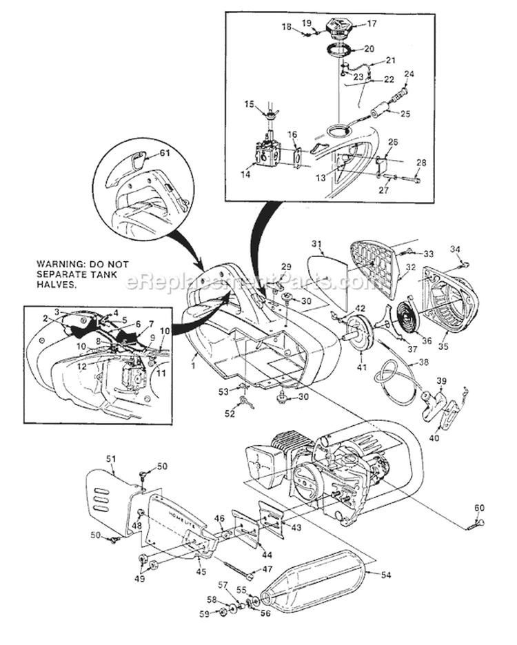 Page F Diagram and Parts List for 150W UT-10513-B Homelite Chainsaw