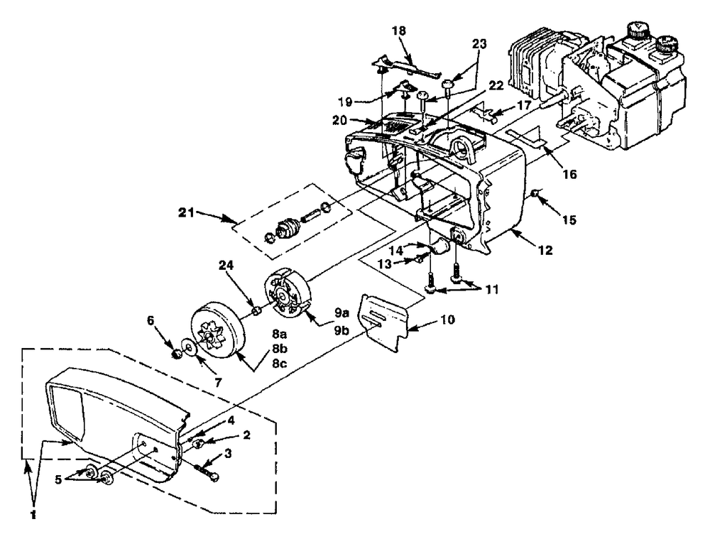 Engine Housing - Clutch Diagram and Parts List for CS3916 UT-10735-R Homelite Chainsaw