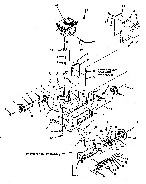 Mower Housing Diagram and Parts List for HMB-21P4  Homelite Lawn Mower