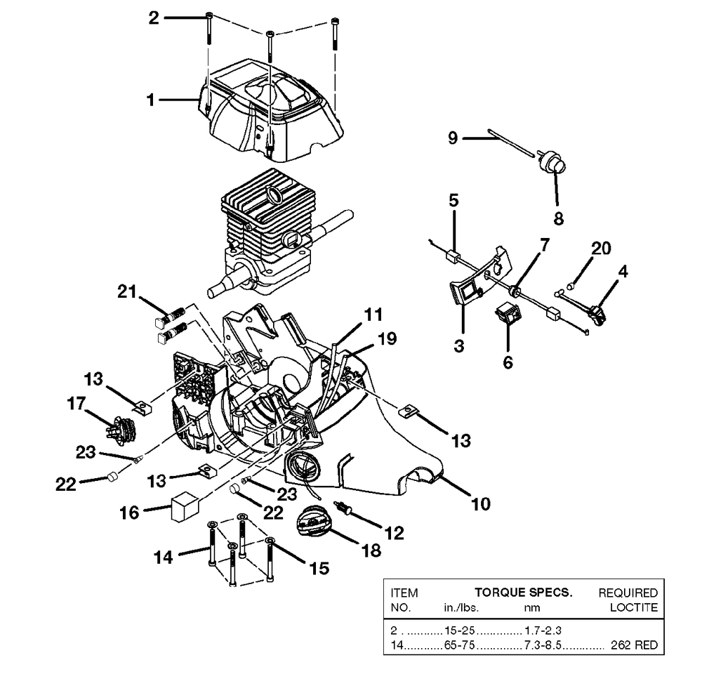 Engine Housing - Fuel Tank - Oil Tank Diagram and Parts List for 540 UT-10550 Homelite Chainsaw