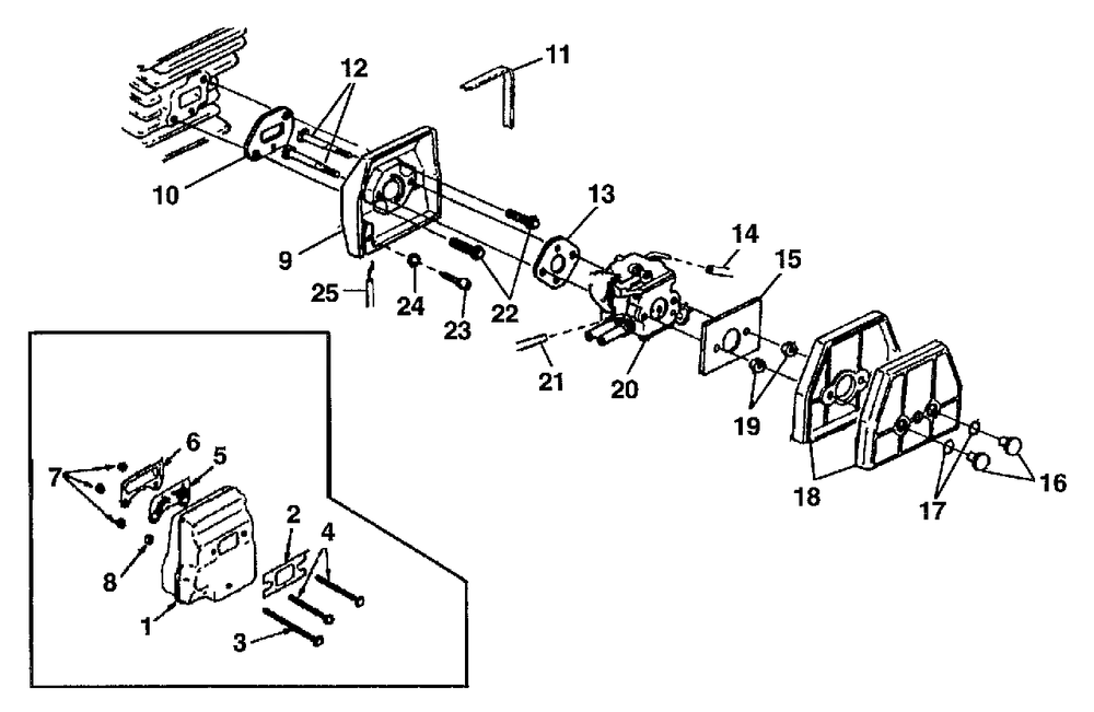 Carburetor - Muffler Diagram and Parts List for D4400B UT-10750 Homelite Chainsaw