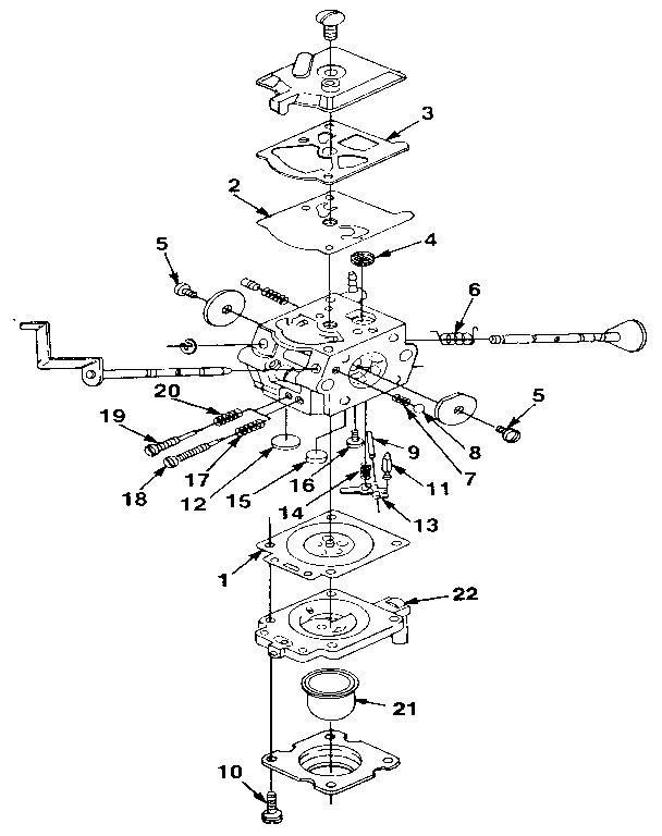 Carburetor Diagram and Parts List for UT-01706  Homelite Cultivator