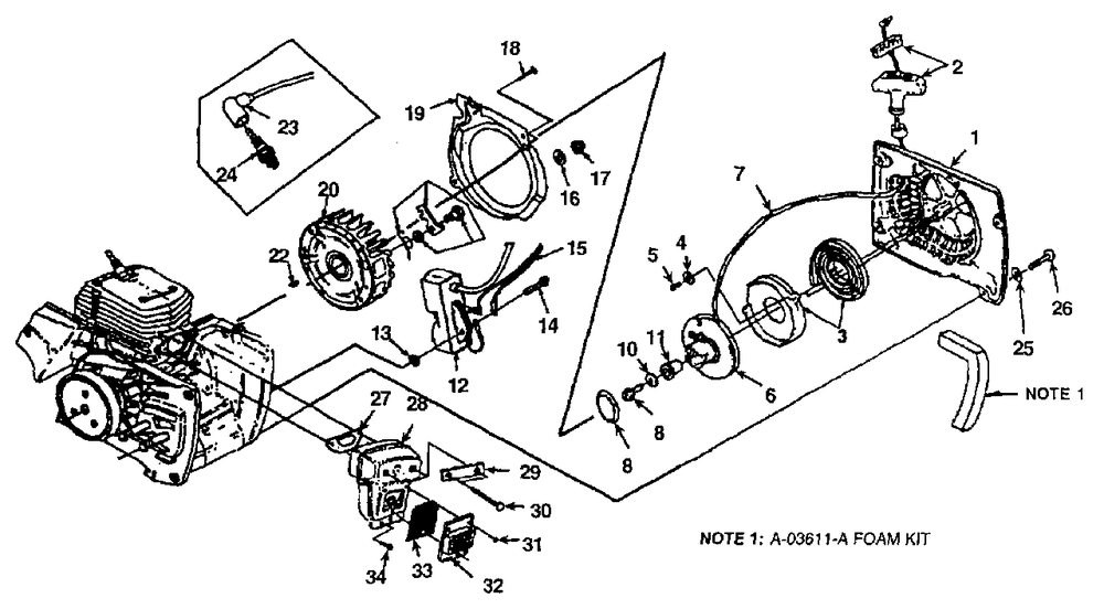 Starter - Ignition - Exhaust System Diagram and Parts List for 8800HG UT-10810 Homelite Chainsaw