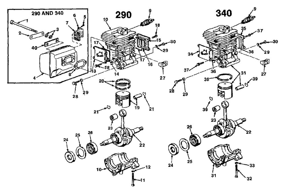 Engine Internals Diagram and Parts List for 290 UT-10661 Homelite Chainsaw