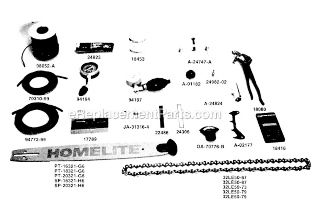 Accessories_I Diagram and Parts List for 250  Homelite Chainsaw
