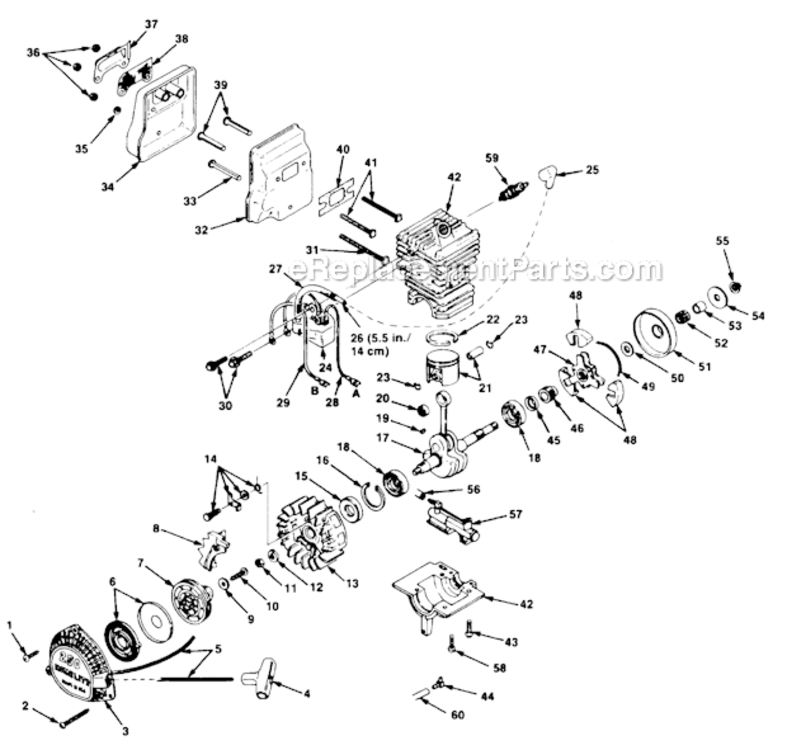 Starter_And_Engine_Assy Diagram and Parts List for 250  Homelite Chainsaw