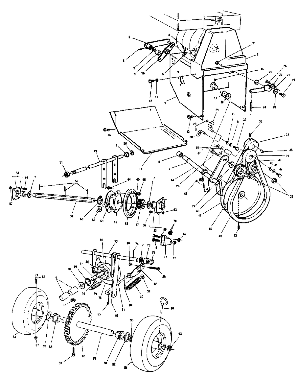 Drive Diagram and Parts List for 523 UT-35023 Homelite Snow Blower