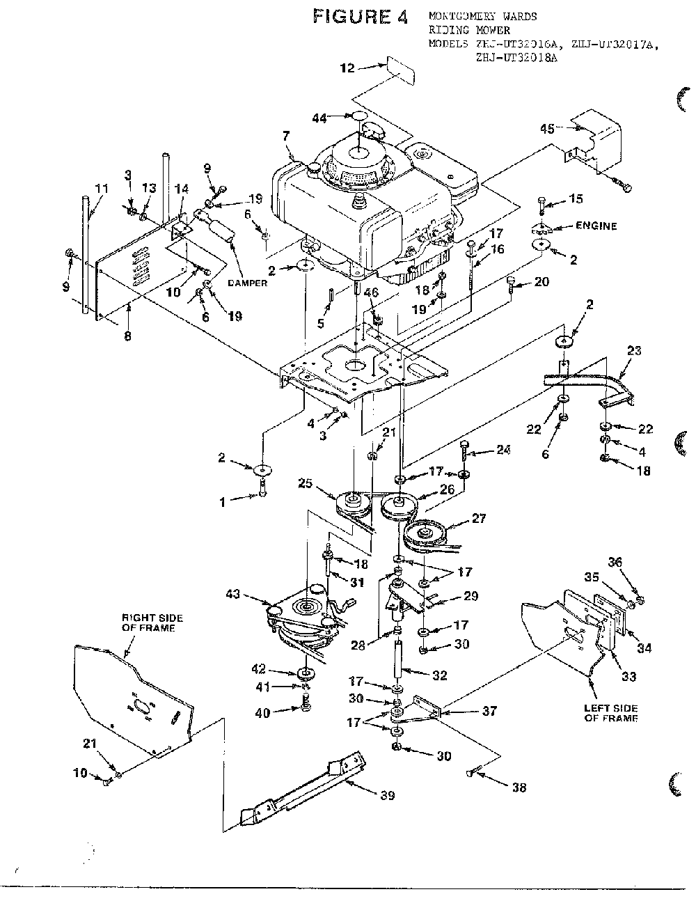 Riding-figure 4 Diagram and Parts List for UT32017A  Homelite Lawn Mower