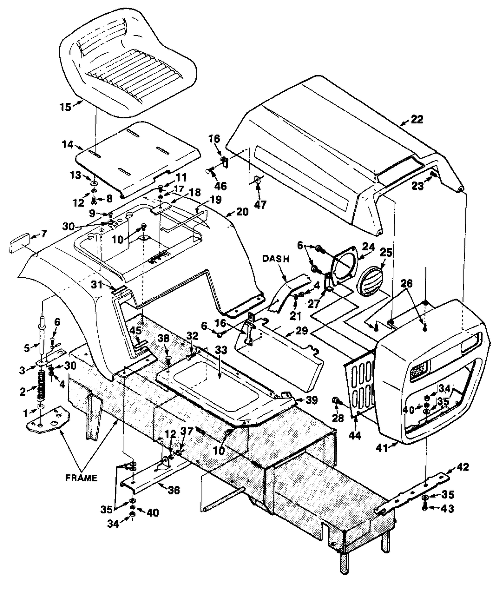 Cowlings, Rear Fender And Seat Assembly Diagram and Parts List for LTX12 UT-33005-D Homelite Lawn Tractor