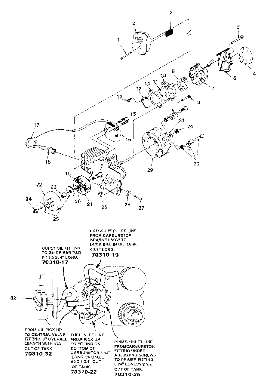 Intake, Ignition, Muffler And Clutch Diagram and Parts List for 192 UT-10729-A Homelite Chainsaw