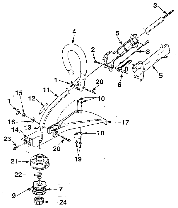 Drive shaft and cutting head Diagram and Parts List for HGT17  Homelite Trimmer