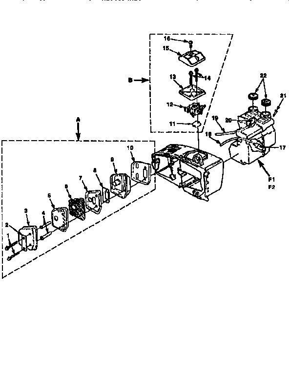 Muffler-Carburetor-Tank Diagram and Parts List for 240-UT10633 A-B Homelite Chainsaw
