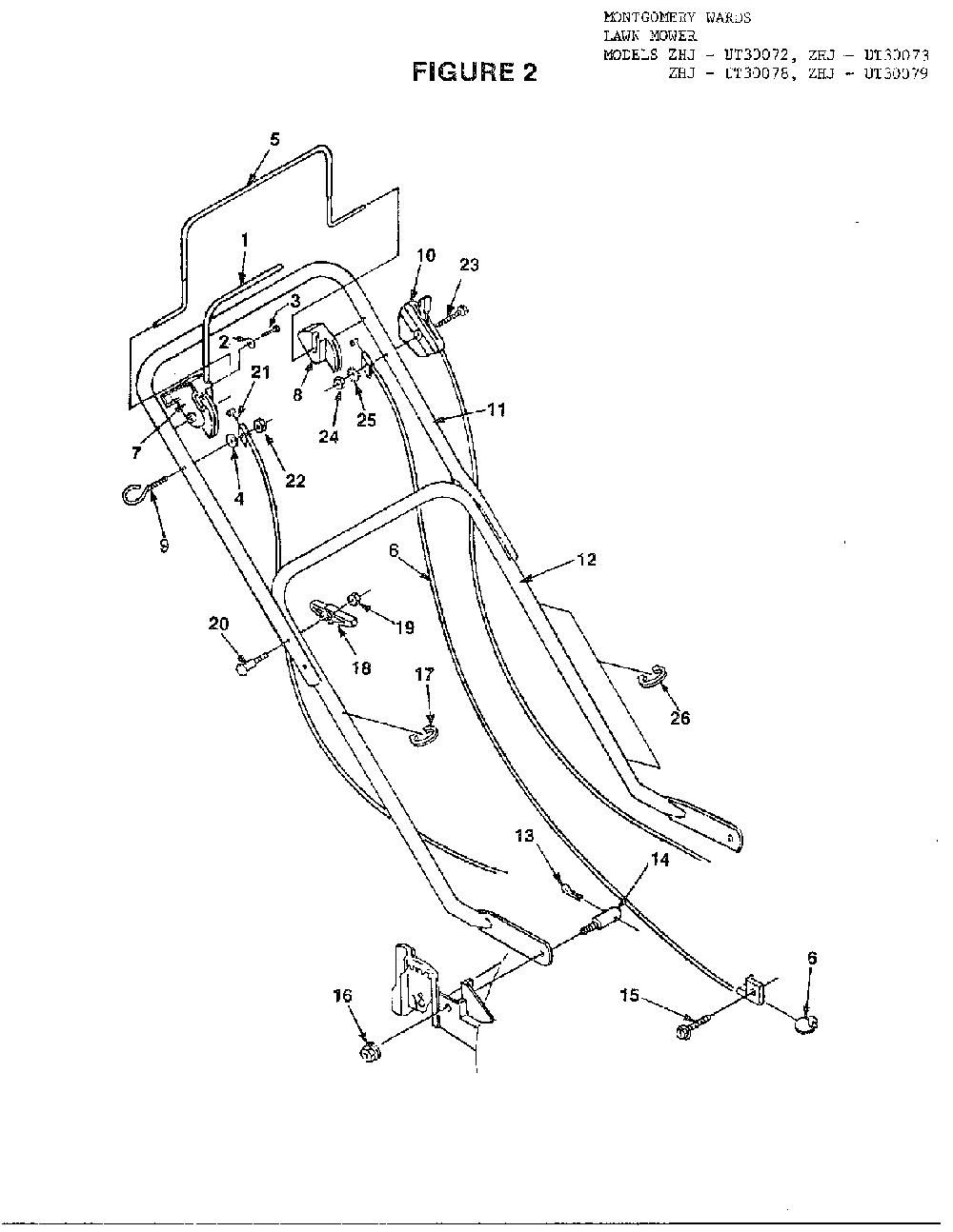 Handle Diagram and Parts List for 37050  Homelite Lawn Mower