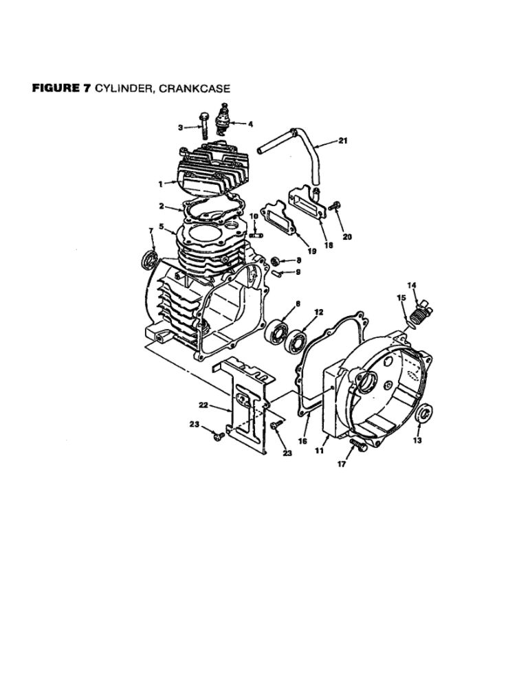 Cylinder, Crankcase Diagram and Parts List for UT-04005  Homelite Generator