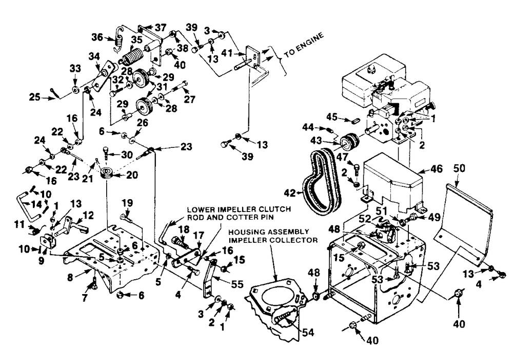 Engine And Idlers Diagram and Parts List for 624 UT-35018-A Homelite Snow Blower