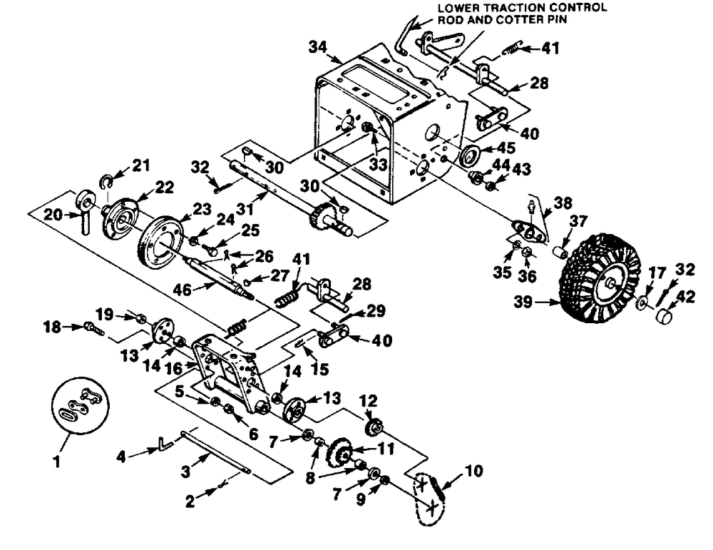 Traction Drive Diagram and Parts List for 624 UT-35018-A Homelite Snow Blower