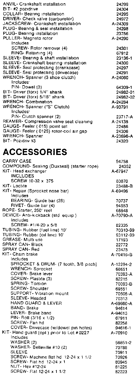 Tools And Accessories Diagram and Parts List for SUPEREZ UT-10440 Homelite Chainsaw