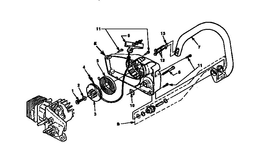 Starter Front Handle Diagram and Parts List for 240SL-UT10635-B,C,D  Homelite Chainsaw