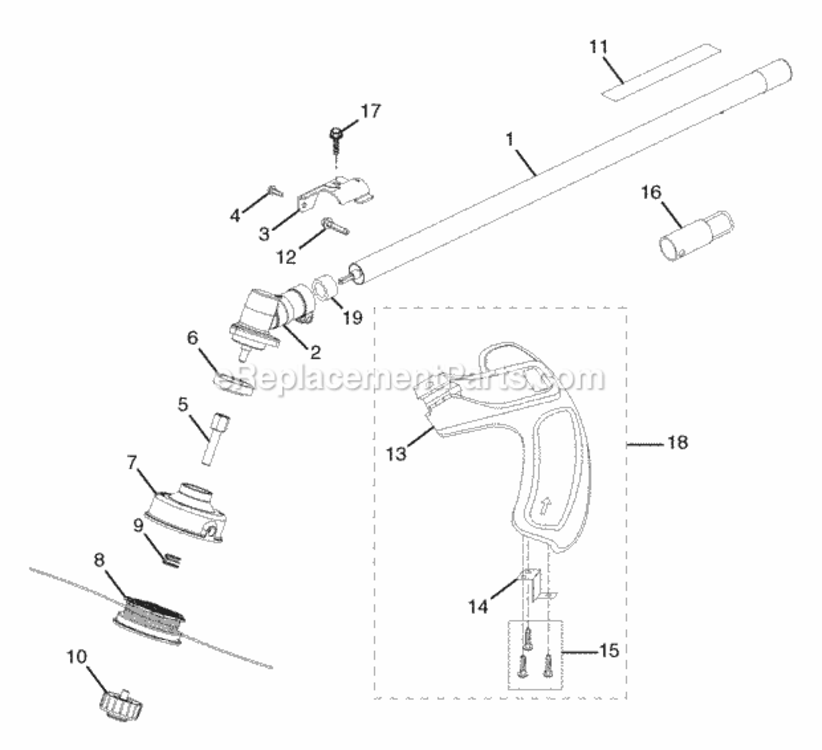 Attachment_Shaft Diagram and Parts List for 51932 230000001-Up Homelite Trimmer