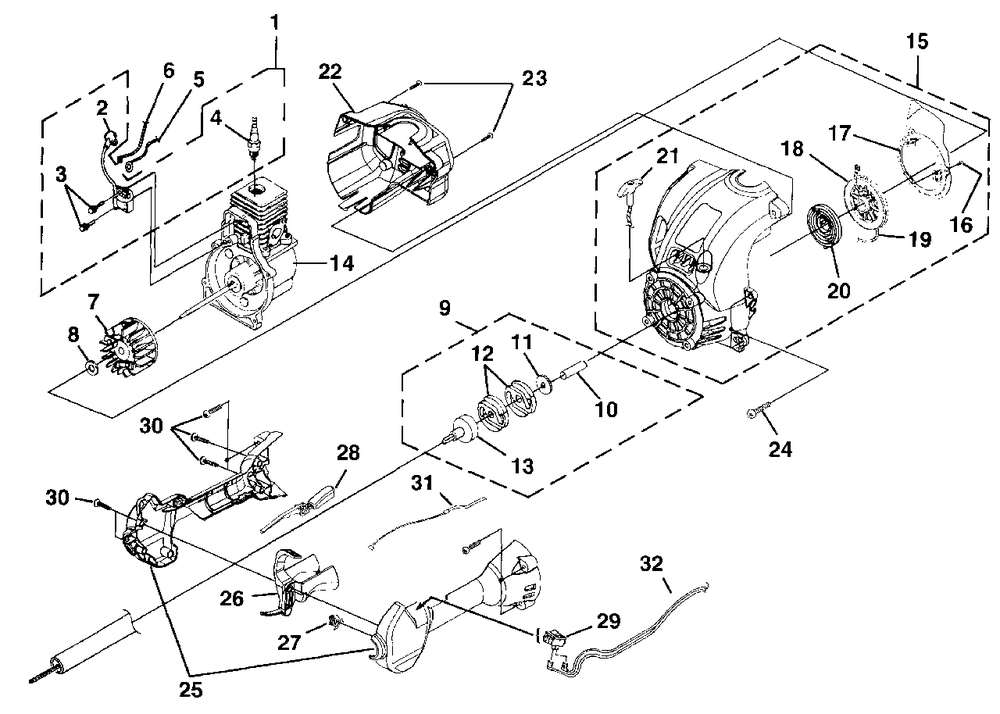 Ignition - Rotor - Starter - Clutch Diagram and Parts List for ST725SC UT-15153 Homelite Trimmer