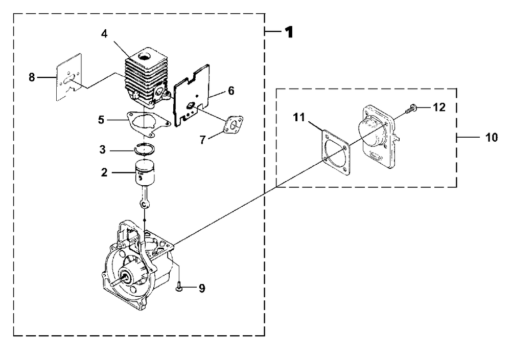 Engine Internal Diagram and Parts List for ST155ICKD UT-20746 Homelite Trimmer
