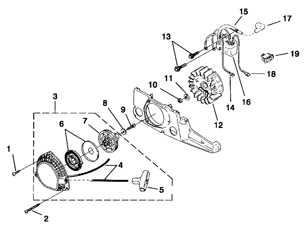 Starter - Ignition Diagram and Parts List for CS4018 UT-10736-R Homelite Chainsaw