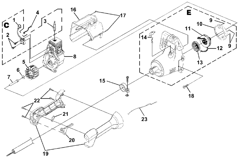 Ignition - Rotor - Starter Diagram and Parts List for ST2527BR UT-20682-R Homelite Trimmer