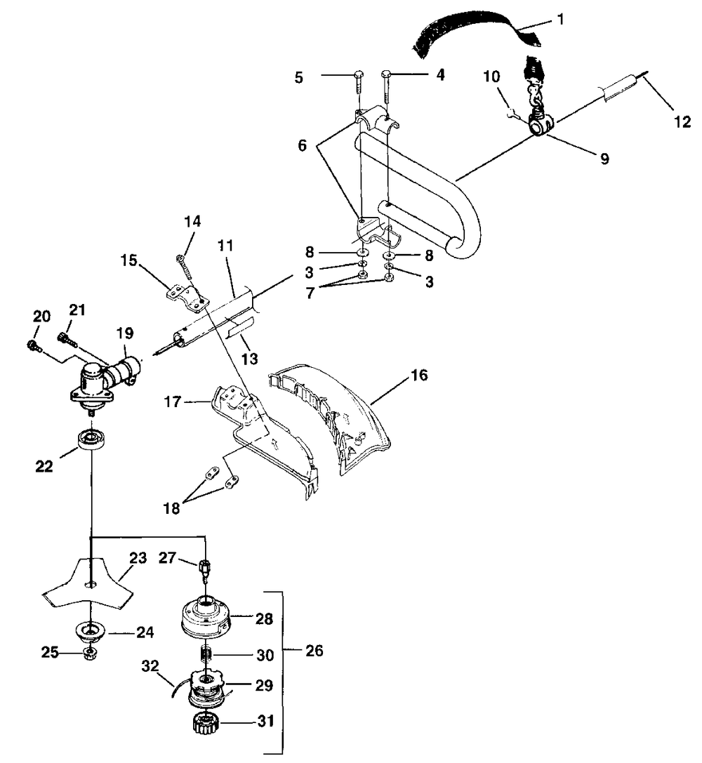 Straight Shaft Boom - Handle - Throttle - Stringhead - Grass Deflector Diagram and Parts List for ST725SC UT-15153 Homelite Trimmer