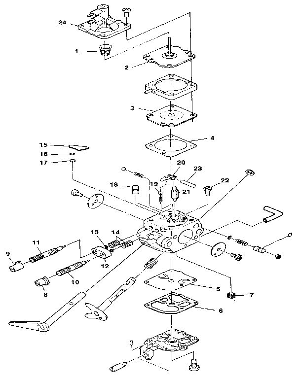 Carburetor Diagram and Parts List for 35224  Homelite Chainsaw